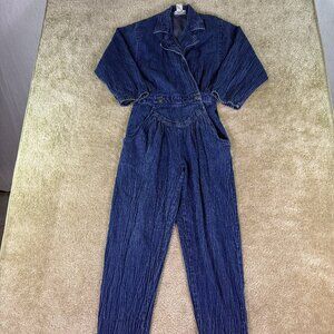 Mizz Lizz Denim Jumpsuit Women’s Size 9 10 Tapered Leg 80’s Vintage E967